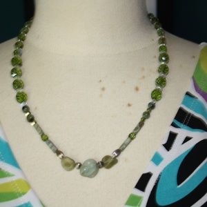 SOLD - Green Stone and Glass Bead Necklace